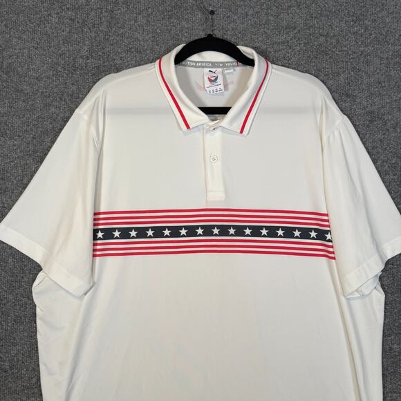 Puma Volition America Polo Shirt Mens XL White Performance Stars Stripes USA - Picture 3 of 9